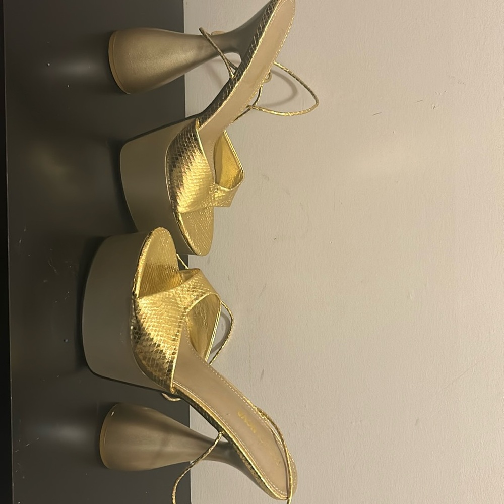 Gold platform lace up